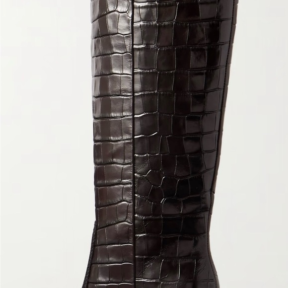 Loeffler Randall Dark Brown Croc-Embossed  Knee Boots- Leather - Picture 2 of 8